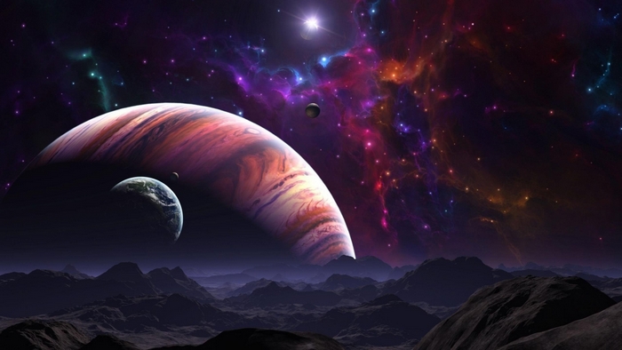 Planets and nebula in outer space