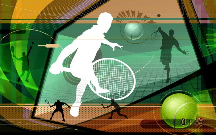 Tennis players and abstract sports graphics