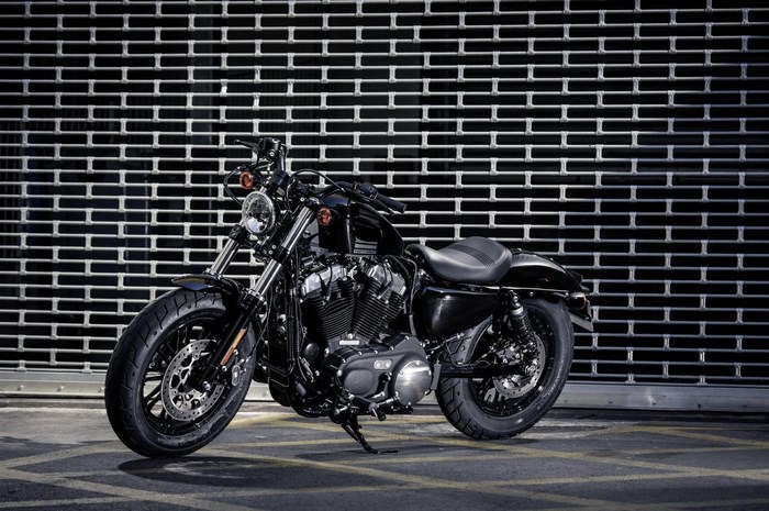 Black Harley Davidson Motorcycle in Front of Metal Grate