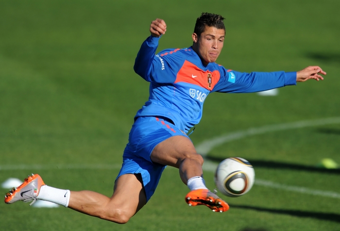 Cristiano Ronaldo training with a soccer ball