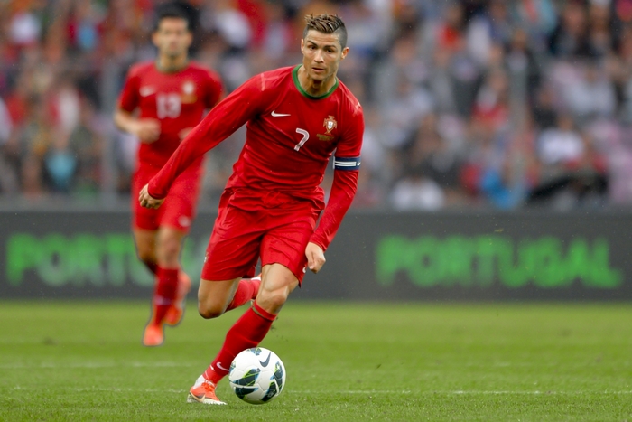 Cristiano Ronaldo playing soccer for Portugal