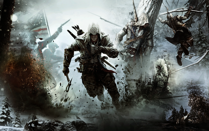 Assassins Creed characters in a snowy battle