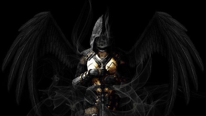 Dark Angel Warrior with Black Wings and Sword