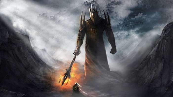 Sauron and a figure from Lord of the Rings