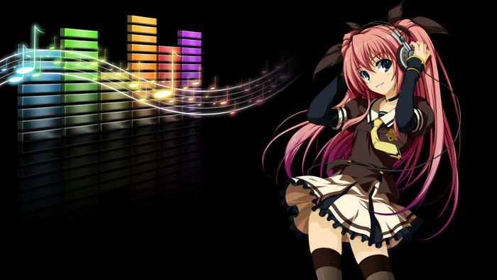 Anime girl with headphones listening to music
