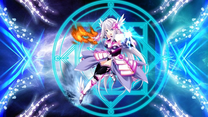 Anime girl with magic circle and elemental attacks