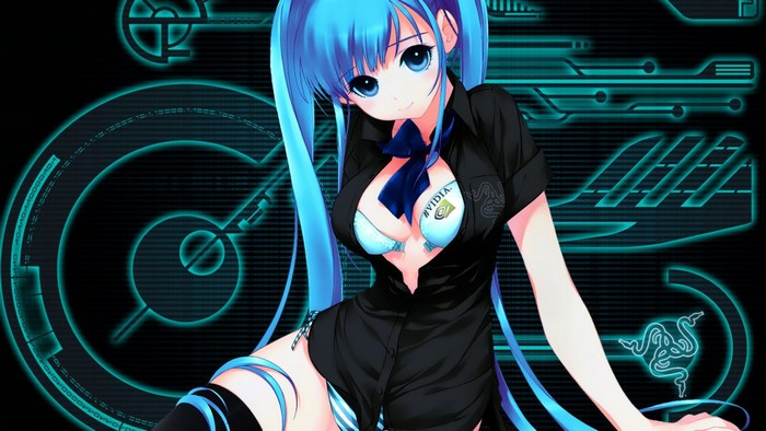 Anime girl with blue hair and NVIDIA logo