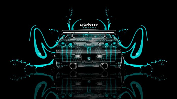 Monster Energy car with teal accents
