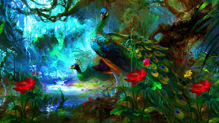 Vibrant Peacock in Enchanted Forest