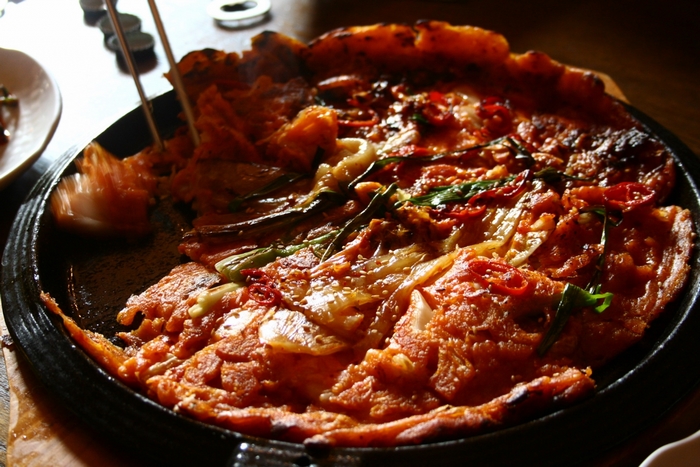 Kimchi Pancake with Chili and Scallions
