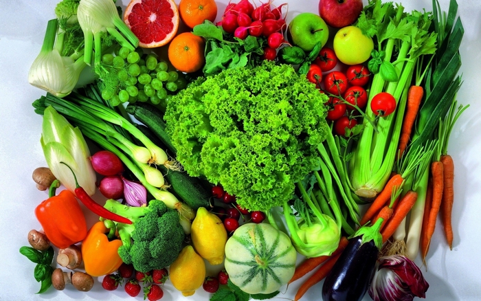 Assortment of fresh fruits and vegetables