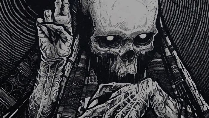 Grim Reaper Skull with Raised Hand