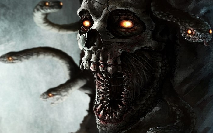 Horror skull with snakes for hair