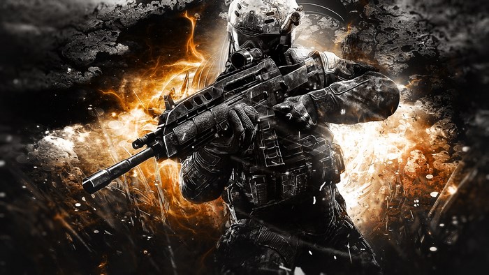 Soldier with assault rifle in Call of Duty
