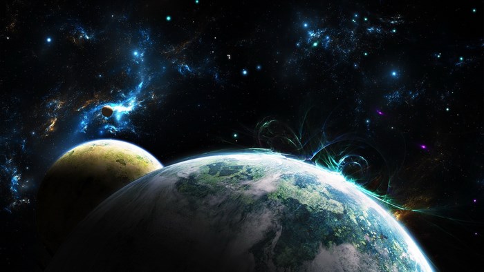 Planets in deep space with nebulae