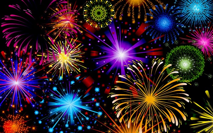 Colorful fireworks display on a black background