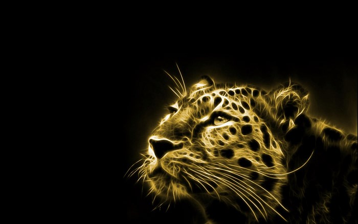 Fractal golden leopard portrait on black background