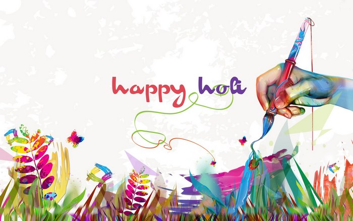 Happy Holi colorful illustration with hand painting