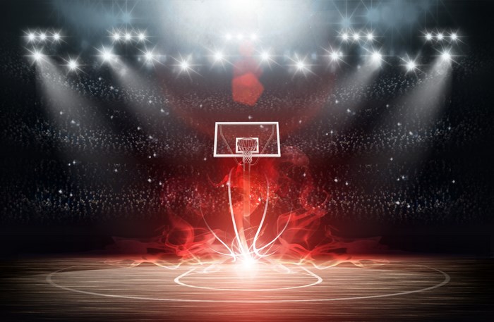Illuminated Basketball Court with Red Light Effects