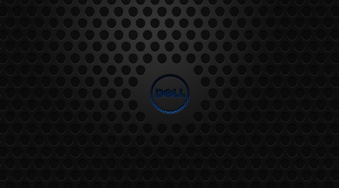 Dell logo on a black perforated background