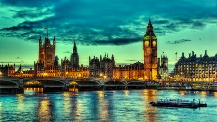Big Ben and Houses of Parliament over River Thames, London