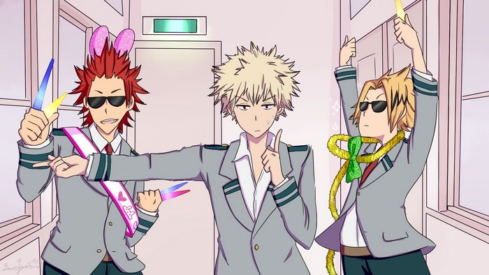 Kirishima, Bakugo, and Kaminari from My Hero Academia
