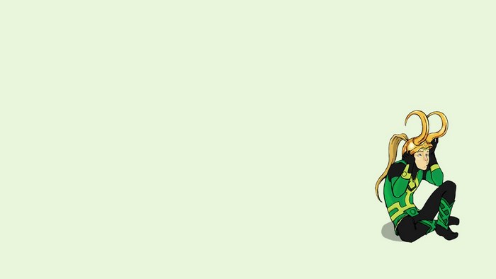 Loki from Marvel sitting on a light green background