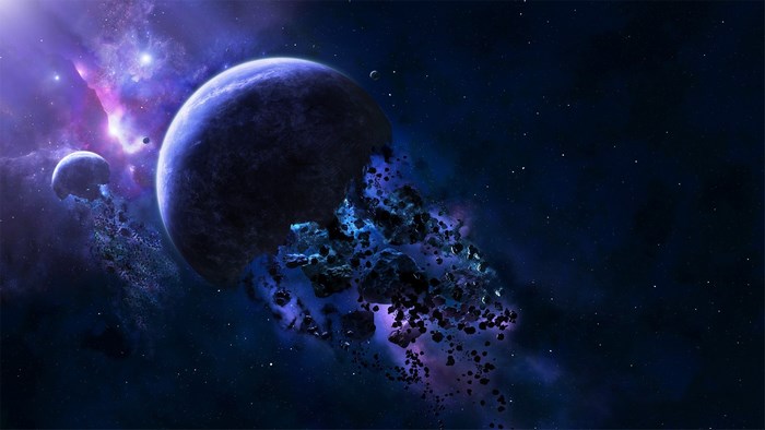 Planets and asteroid field in a nebula