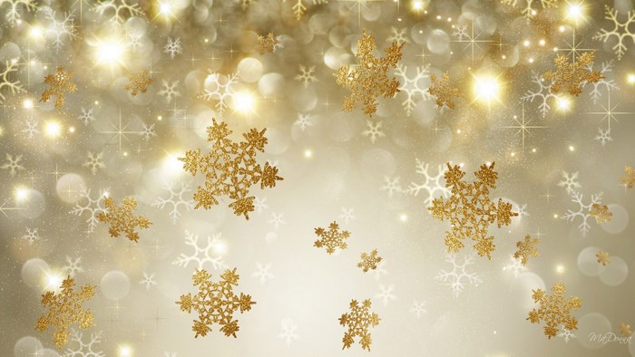 Golden snowflakes and bokeh lights