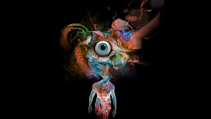 Psychedelic abstract art with eye and human form