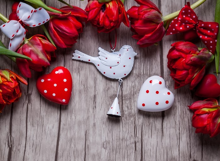 Valentine's Day Red Tulips and Hearts Decor