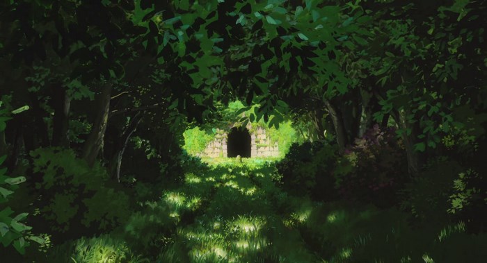 Spirited Away forest tunnel with stone archway