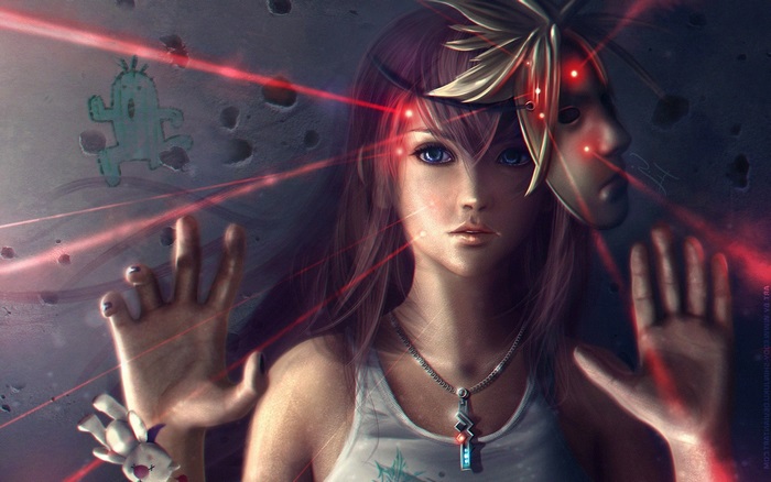 Girl with mask and red lasers