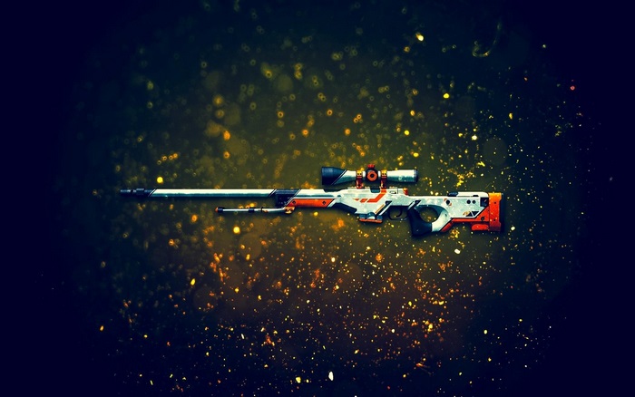 Sniper rifle with scope on abstract background