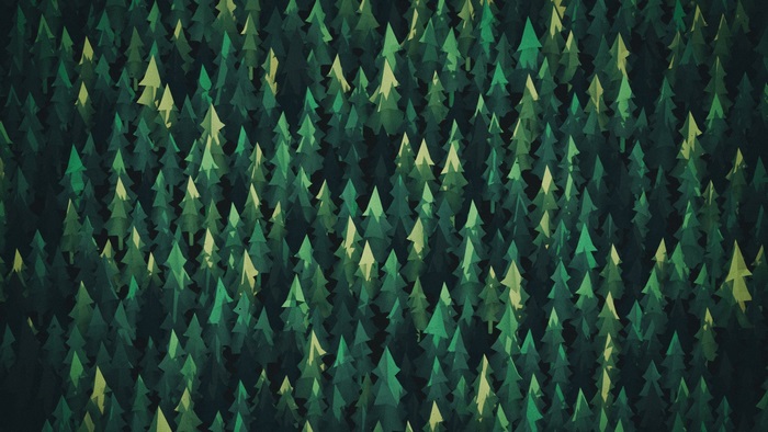 Minimalist forest of green pine trees