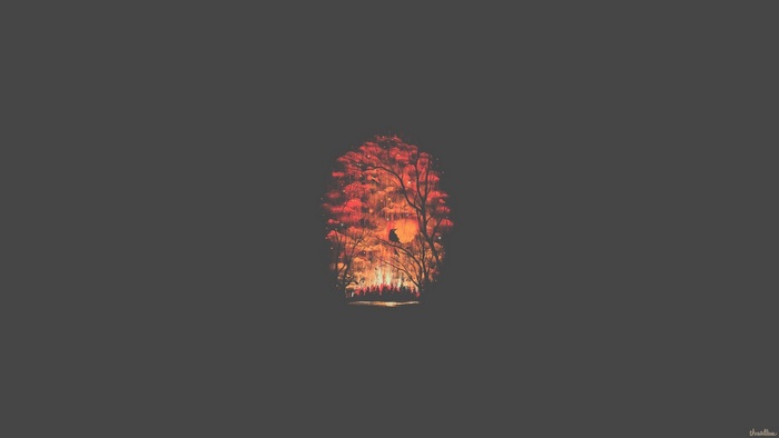 Minimalist illustration of a bird in a tree