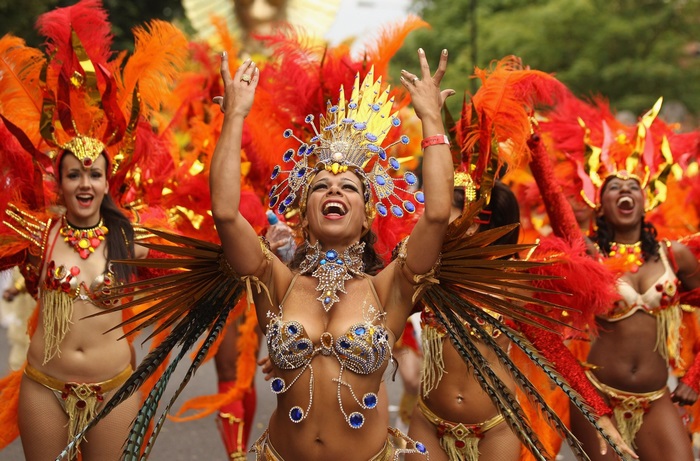 Vibrant Rio Carnival Dancers in Colorful Costumes