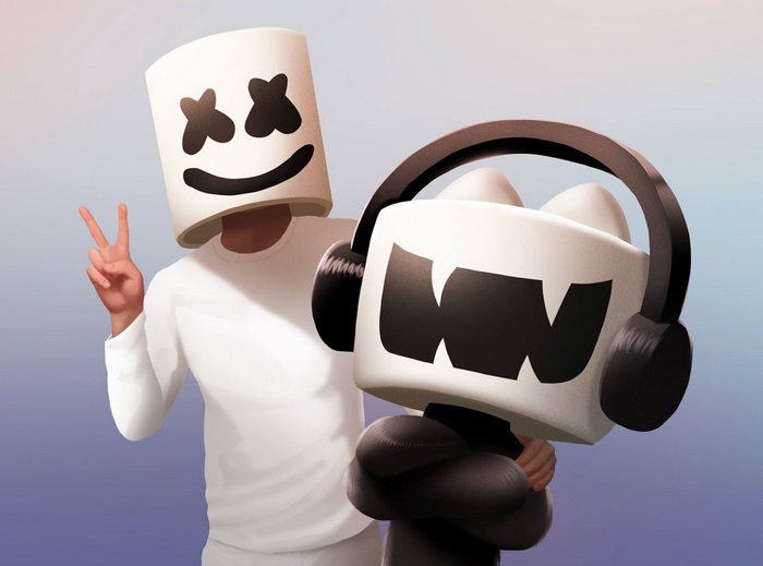 Marshmello and a Marshmello character