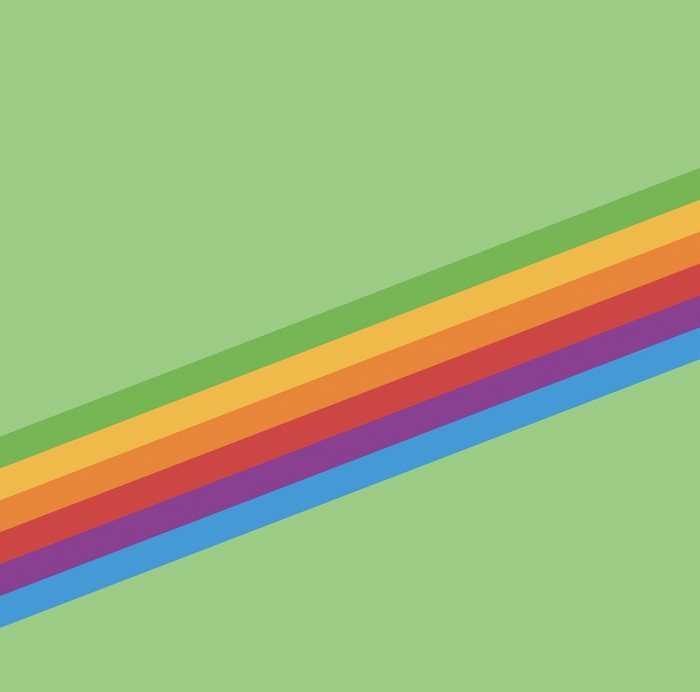 Rainbow stripes on a green background