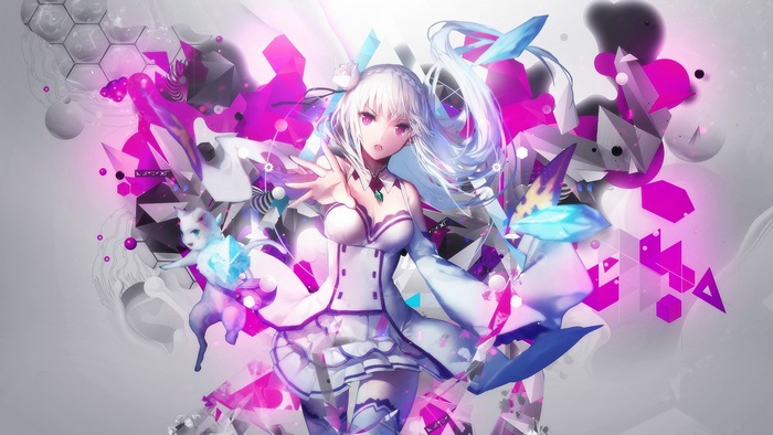 Anime girl with abstract geometric background