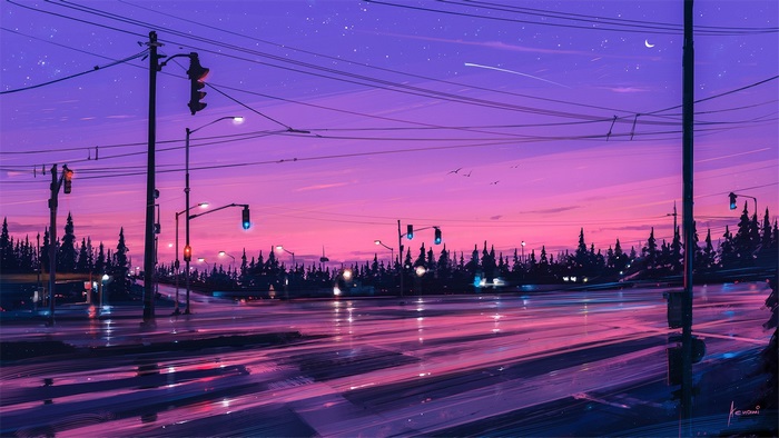 Serene Twilight Road Under Starry Sky