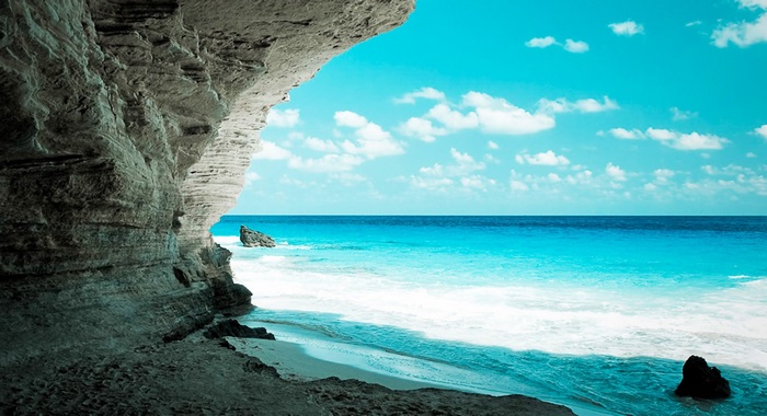 Ocean Cave View with Clear Blue Sky