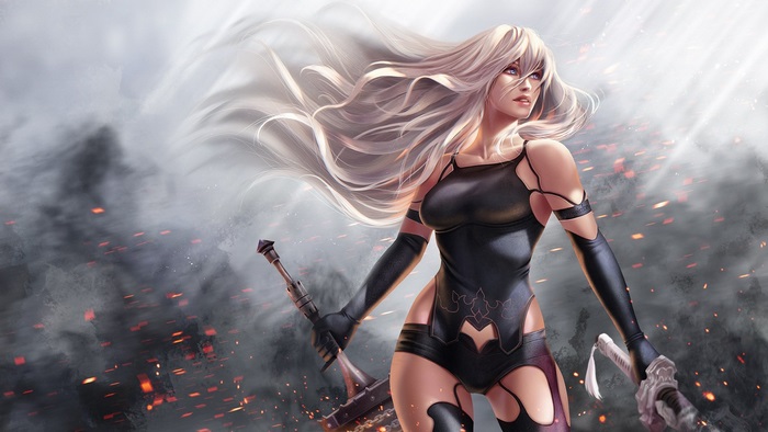 2B from Nier: Automata with swords