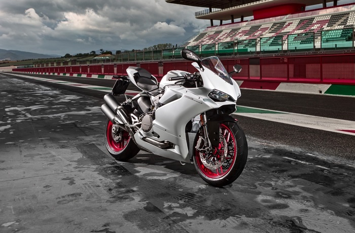 White Ducati 959 Panigale on a Race Track