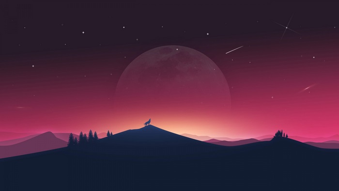 Wolf howling at the moon digital art 4K