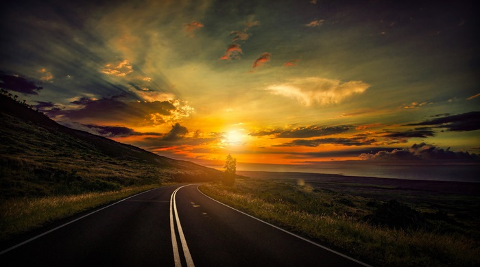 Road at sunset 4K