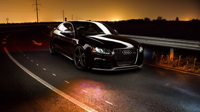 Black Audi RS5 Coupe on a Road at Night 4K