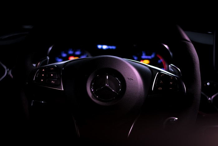 Mercedes-Benz steering wheel and dashboard