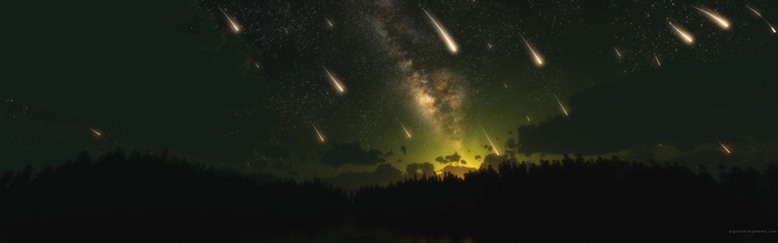 Meteors Showering Over Forest at Night 4K