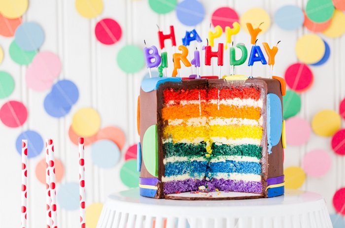 Rainbow Layer Cake with Birthday Candles